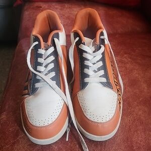 Men's White and Orange Low-Top Lace-Up Sneakers